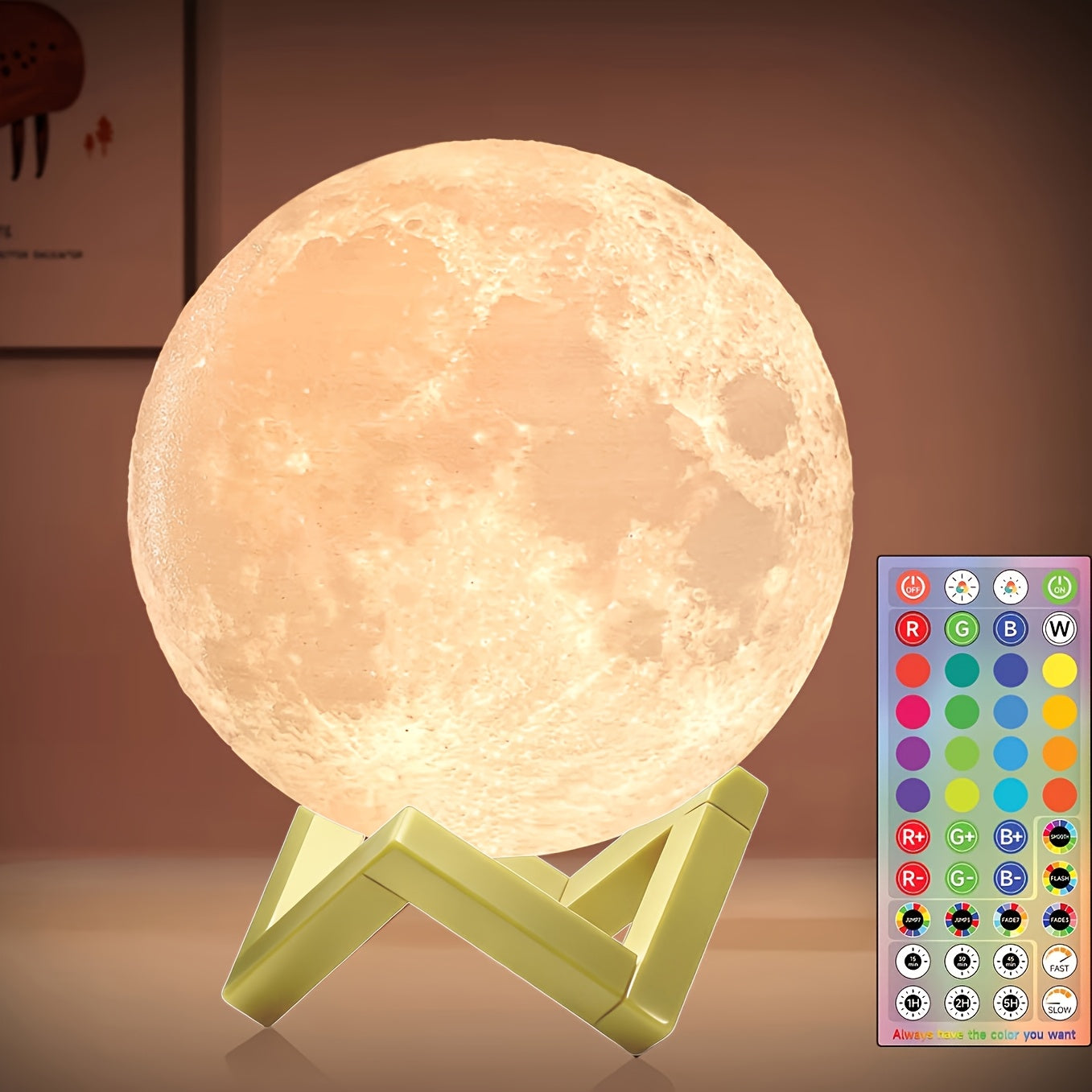 Tnessential PINOCO Smart Remote Control Moon Lamp with 128 Color 3D Decor