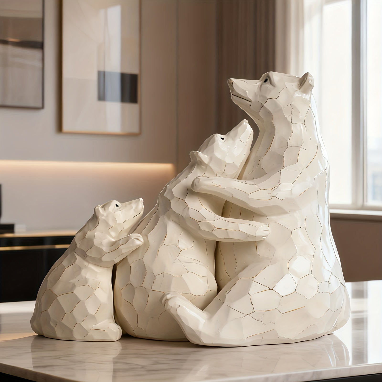 Tnessential White Bear 3pcs Statue Set 3D Decor