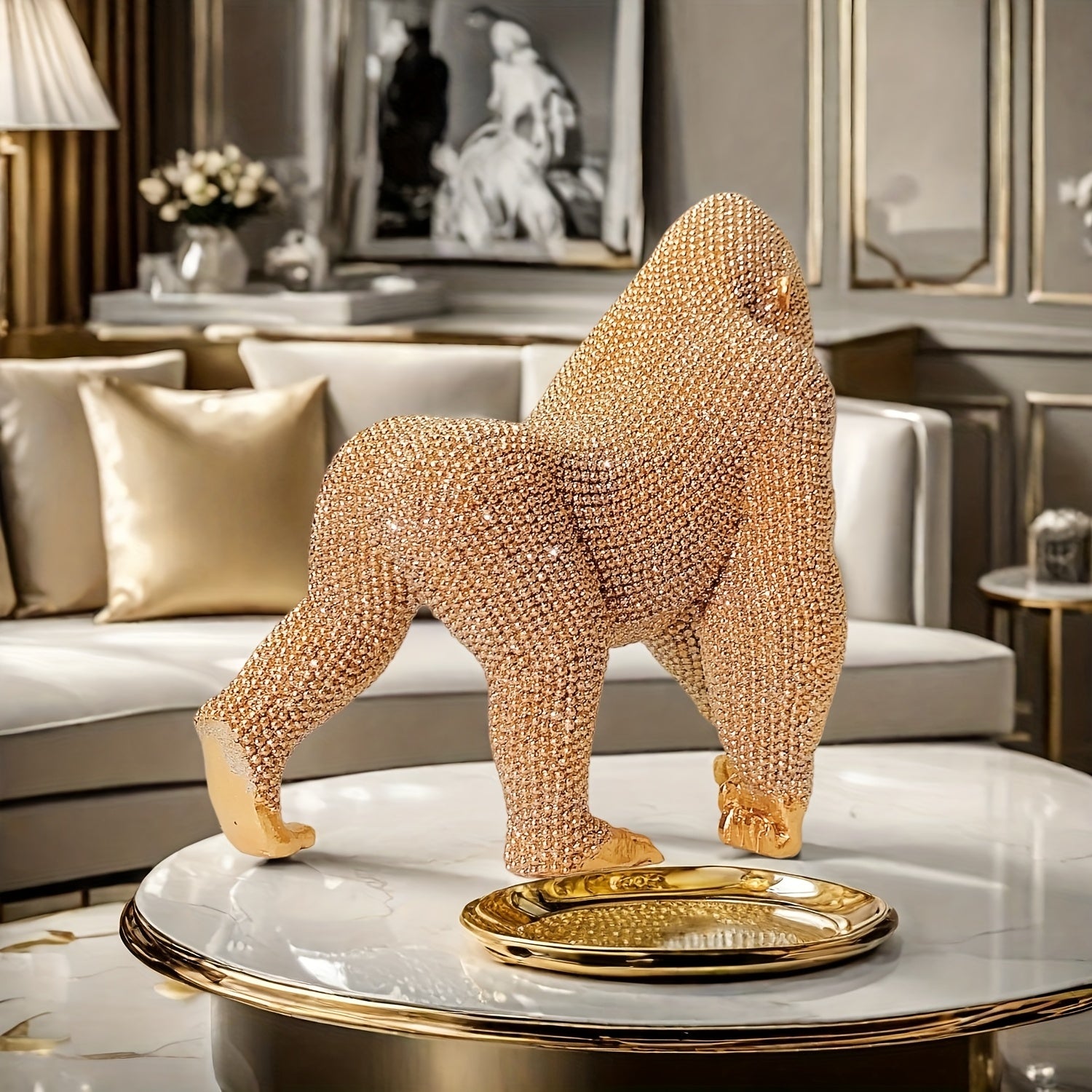Tnessential Shiny Golden Dot Gorilla Statue Decoration 3D Decor