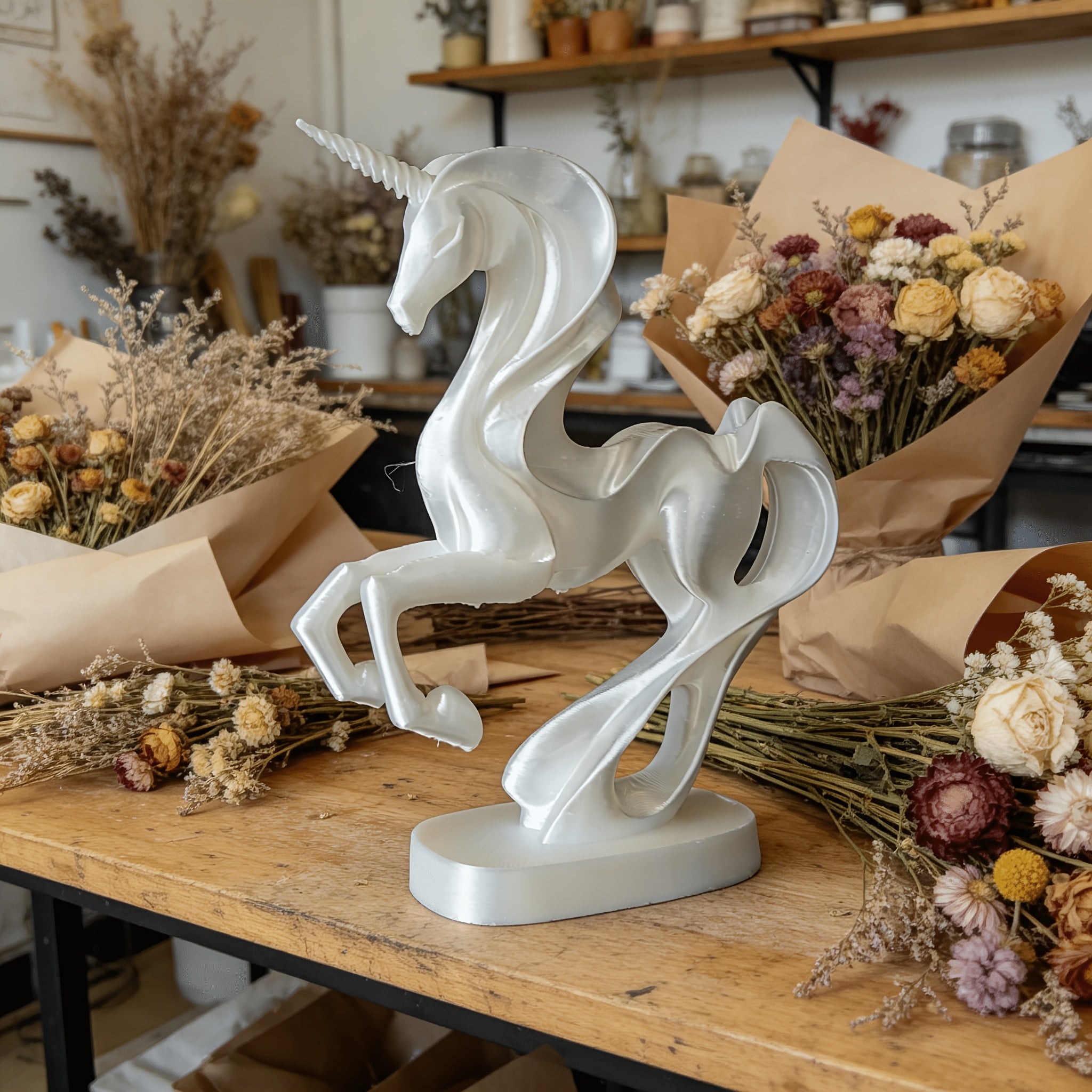 Tnessential Minimalist White Unicorn Art Sculpture 3D Decor