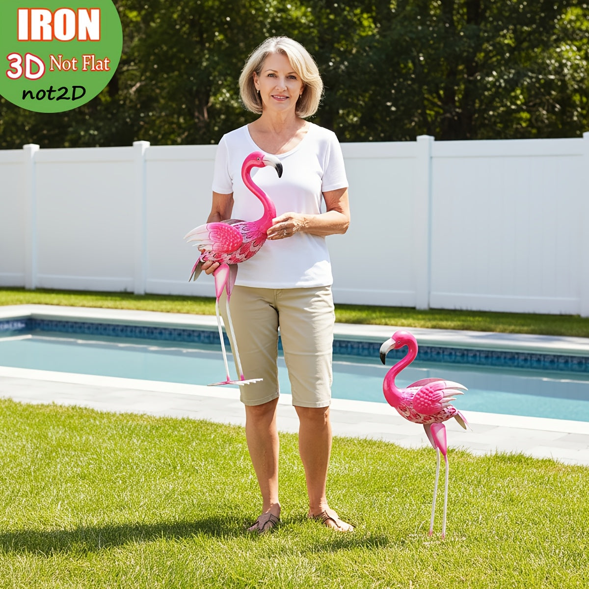 Tnessential Large Metal Pink for Flamingo Garden Statues and Sculptures 3D Decor