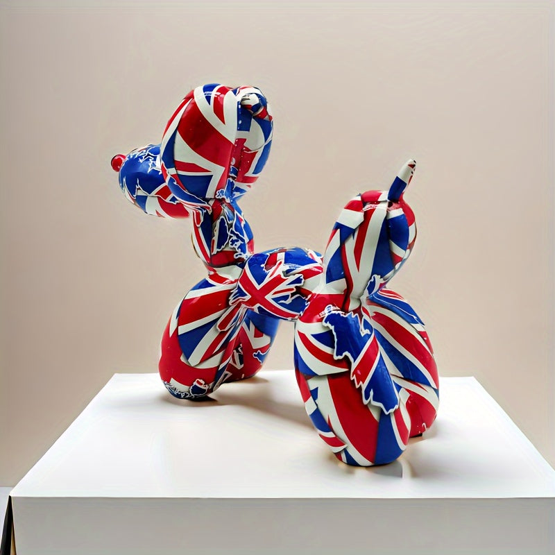 Tnessential British Flag Balloon Dog Sculpture Animal Statue Ornament 3D Decor