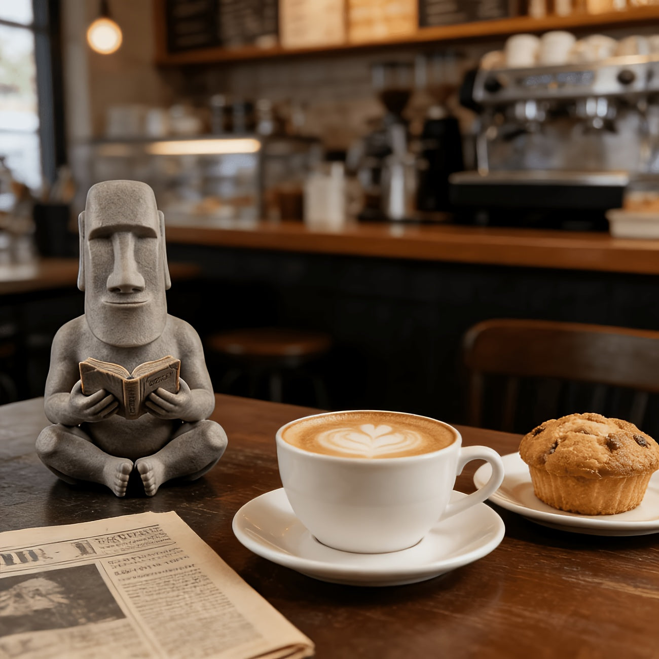 Tnessential Reading Moai Statue Ornament 3D Decor
