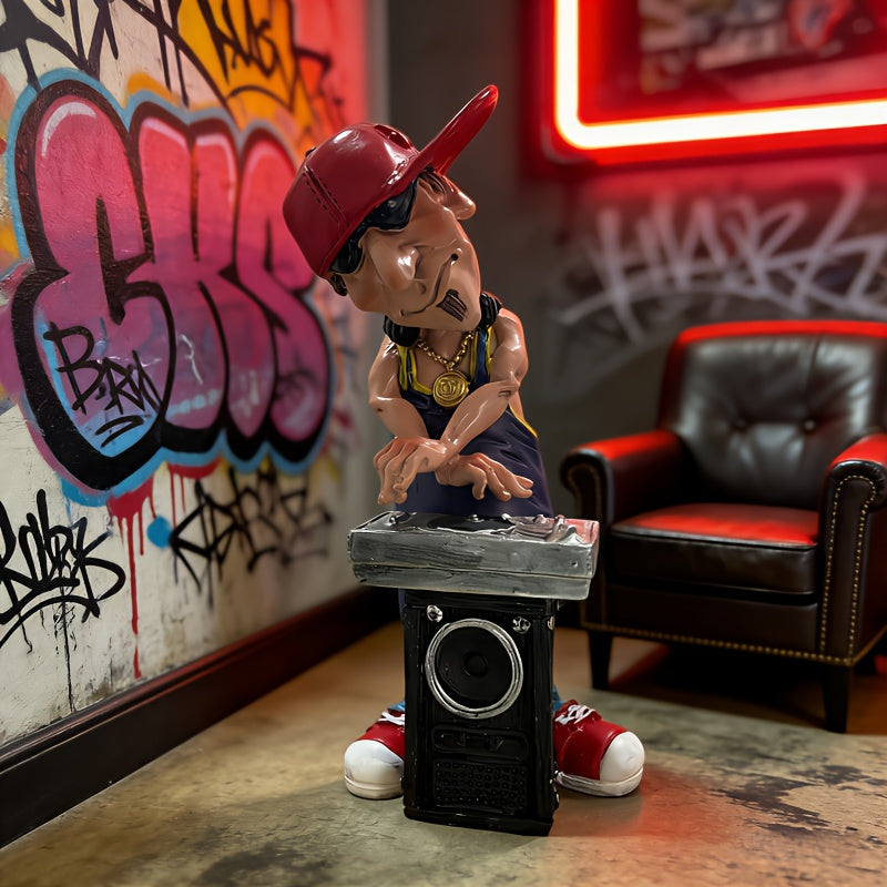 Tnessential Resin DJ Statue with Red Hat & Golden Chains 3D Decor