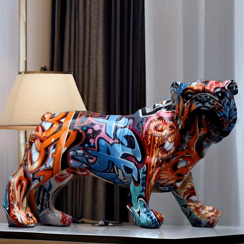 Tnessential Unique 2026 Design Resin Bulldog with Vibrant Graffiti Art 3D Decor