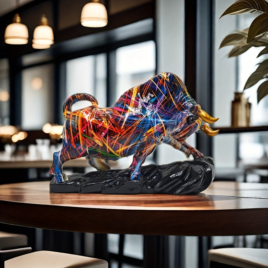 Tnessential Art Deco Resin Trumpet Bull Statue 3D Decor