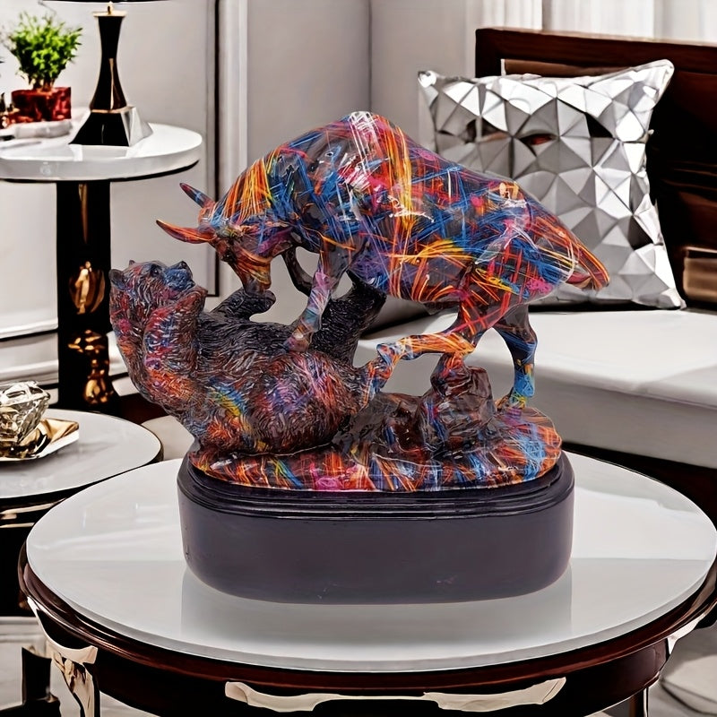 Tnessential Colorful Bull and Bear Figurines for Display 3D Decor