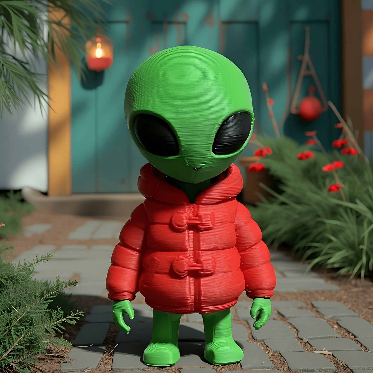 Tnessential One Red-clothed Alien Statue Ornament 3D Decor
