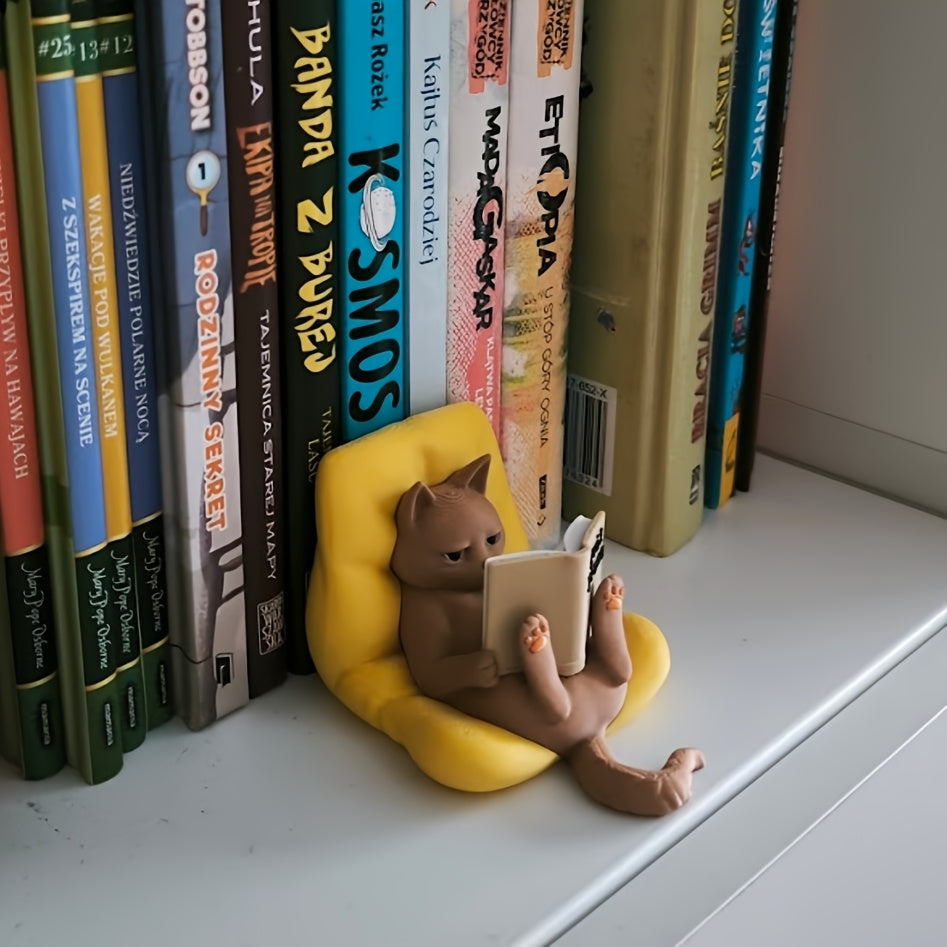 Tnessential Reading Cat a Charming Little Statue of a Cat Engrossed in 3D Decor