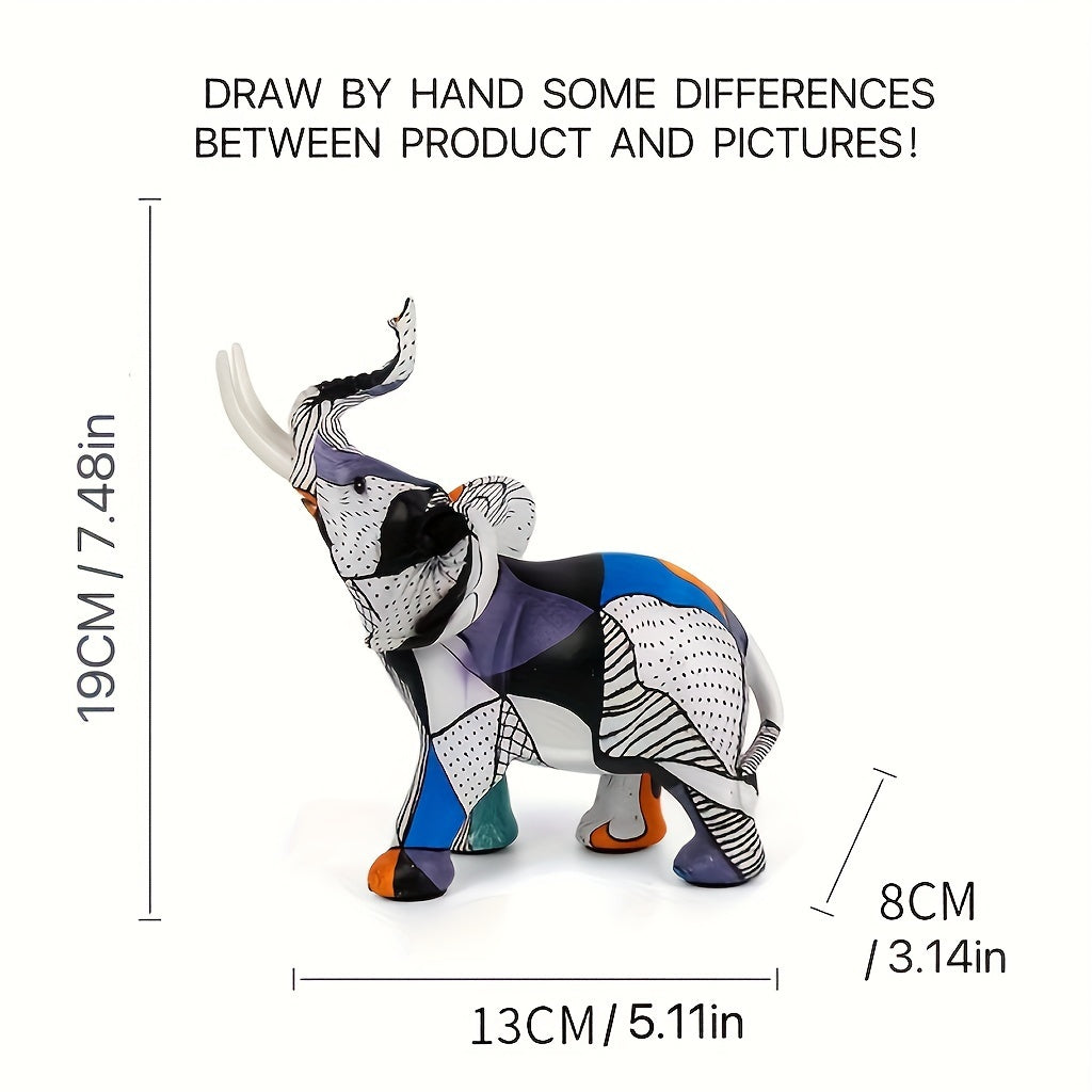 Tnessential Chic Striped Geometric Elephant Resin Statue 3D Decor