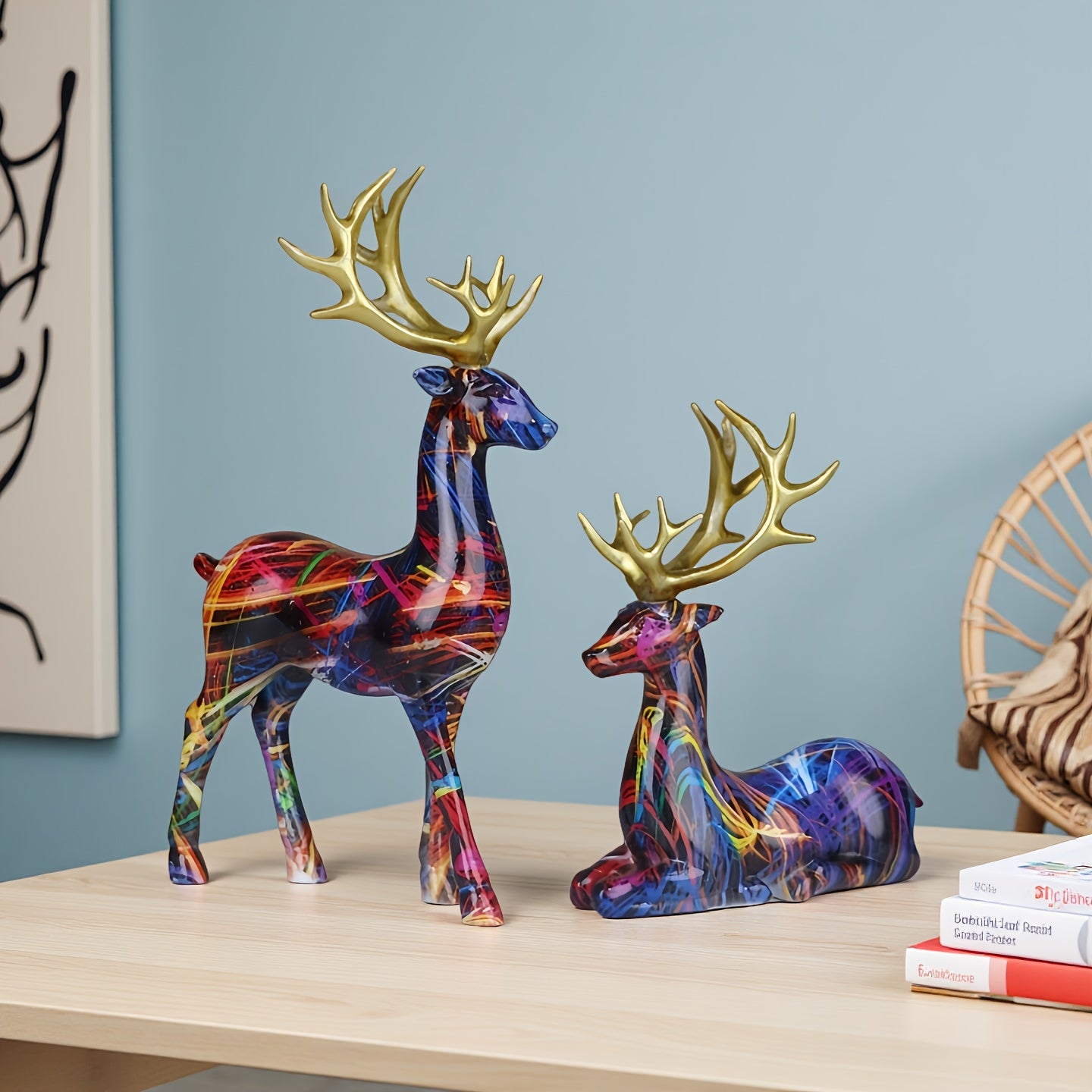 Tnessential Set of Colorful Reindeer Figurines 3D Decor