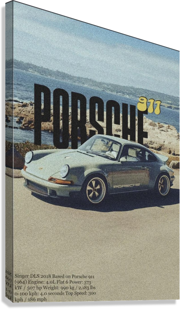 PORSCHE 911 RETRO OCEAN DRIVE CANVAS POSTER