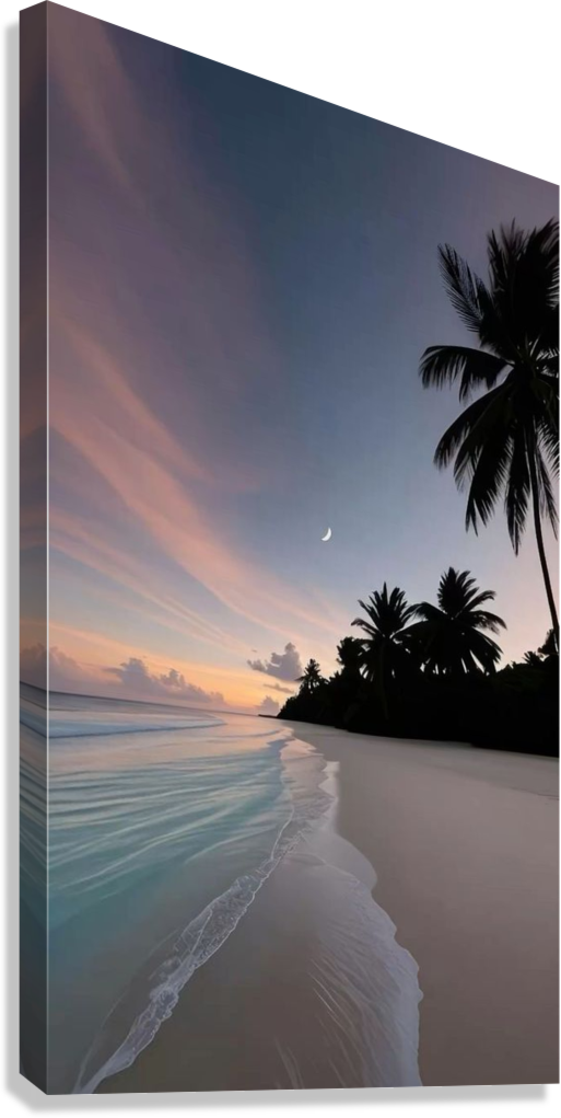 MOON OVER TROPICAL BEACH SUNSET CANVAS POSTER
