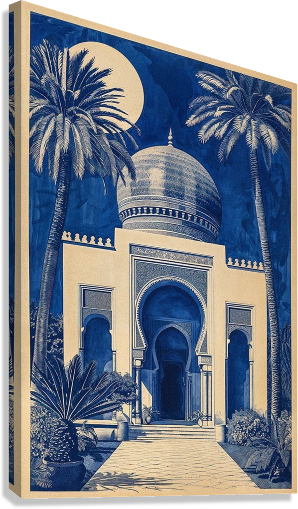 MOROCCAN MOSQUE BLUE NIGHT ARCHITECTURE CANVAS POSTER