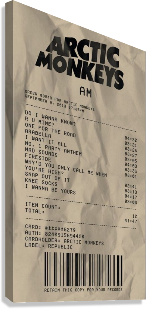 ARCTIC MONKEYS AM INDIE ROCK RECEIPT AESTHETIC CANVAS POSTER