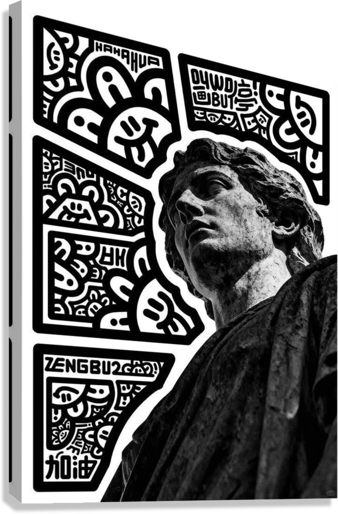 Classical Sculpture Meets Urban Graffiti Canvas Poster