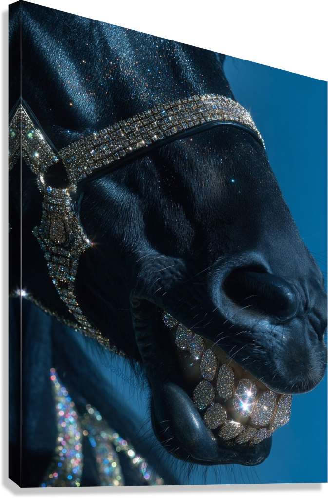 LUXURY MIDNIGHT HORSE WITH ICONIC DIAMOND GRILL CANVAS POSTER