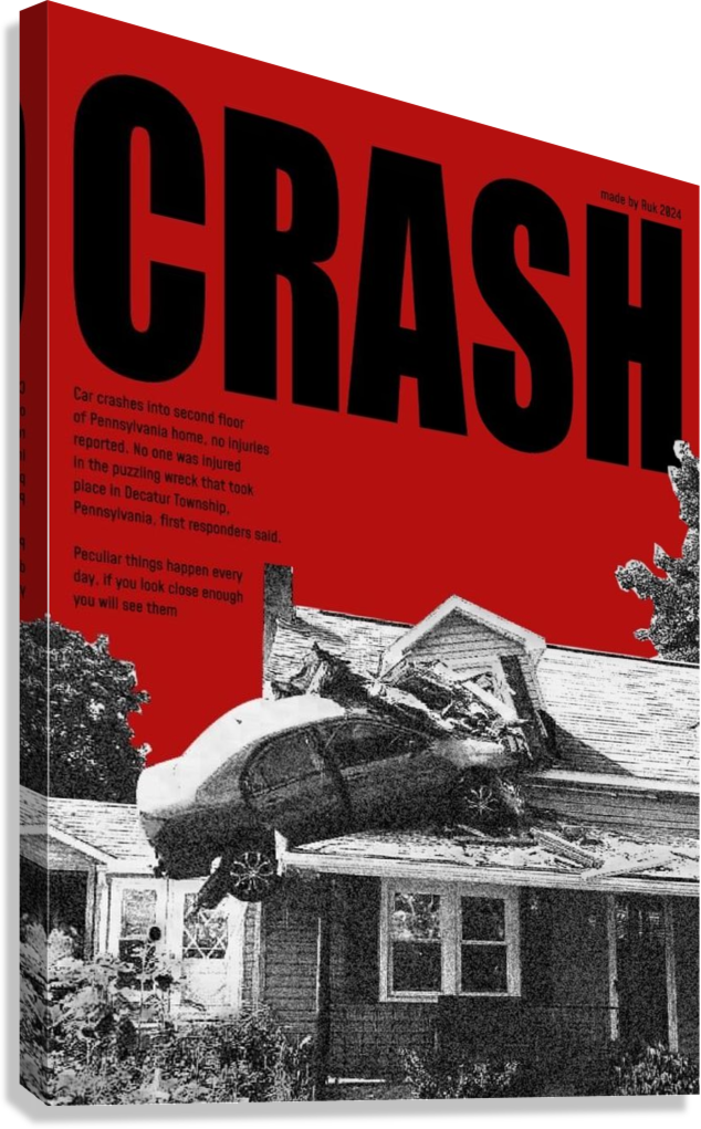 CRASH STRANGE REALITY VINTAGE NEWS COLLAGE DESIGN CANVAS POSTER