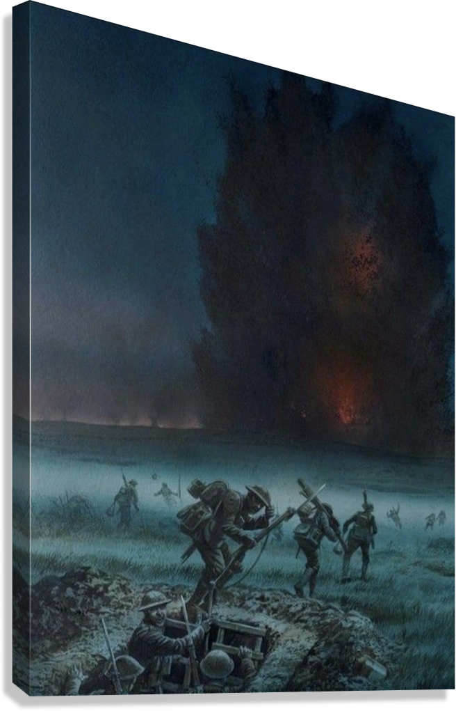 WORLD WAR NIGHT OFFENSIVE EXPLOSION FRONTLINE CHAOS CANVAS POSTER