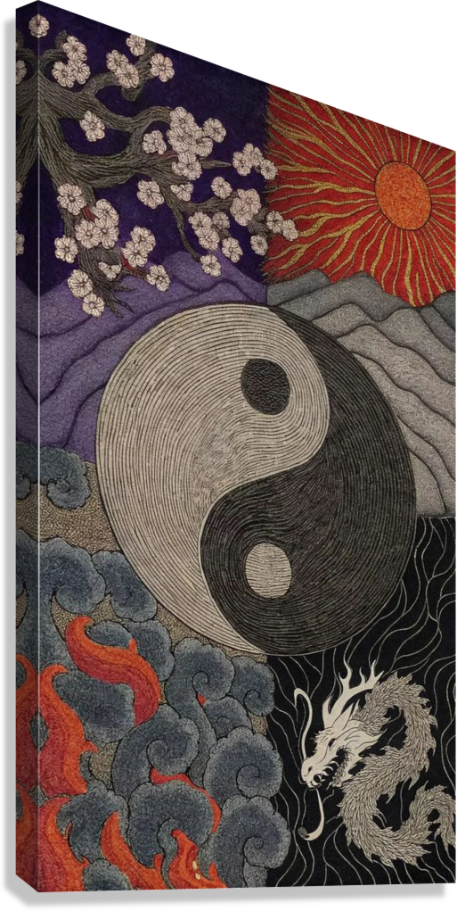 YIN YANG JAPANESE DRAGON CANVAS POSTER