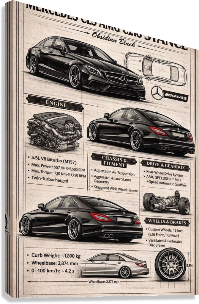 MERCEDES CLS AMG TECHNICAL BLUEPRINT CANVAS POSTER