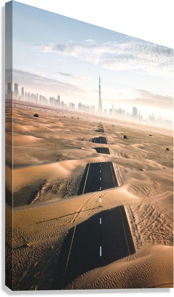DUBAI DESERT ROAD SKYLINE CANVAS POSTER