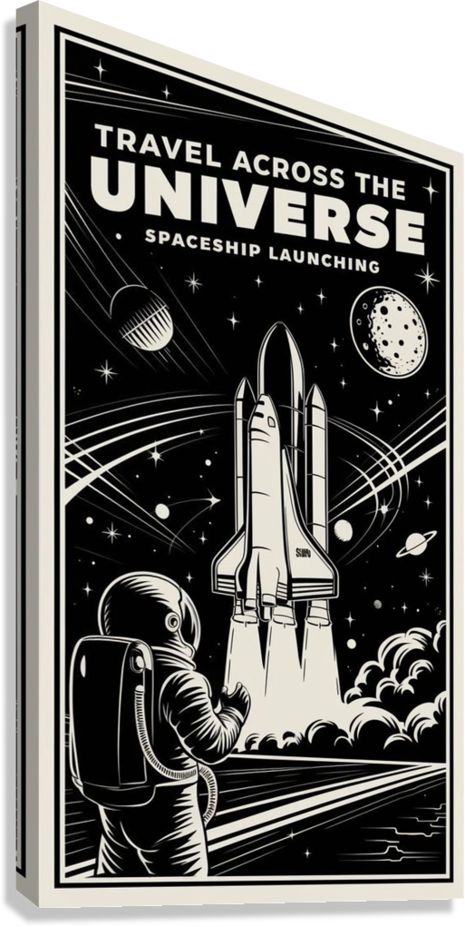 RETRO SPACE ROCKET CANVAS POSTER