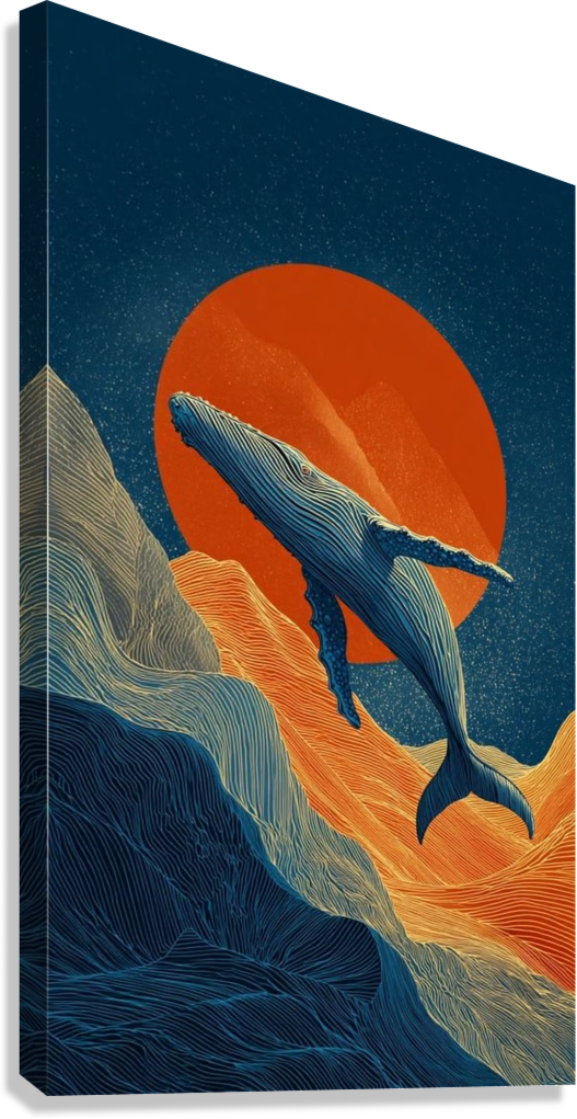 ABSTRACT OCEAN WHALE CANVAS POSTER