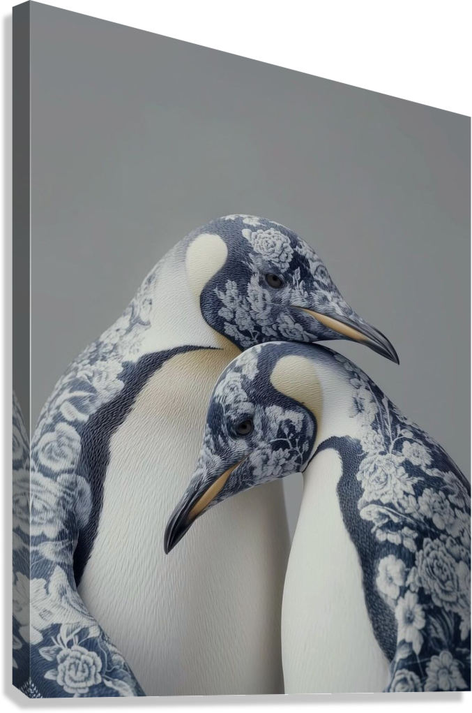 FLORAL PENGUIN DUO CANVAS POSTER