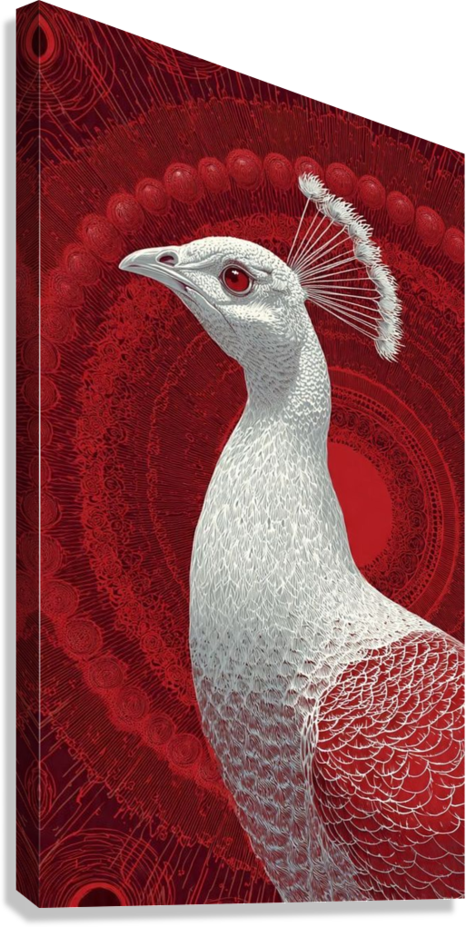 RED PEACOCK PORTRAIT CANVAS POSTER