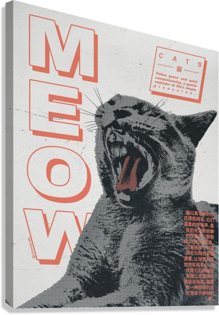 CUTE VINTAGE YAWNING CAT CANVAS POSTER