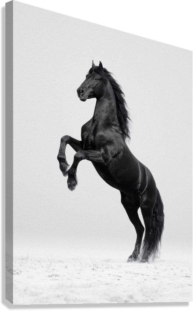 MAJESTIC REARING BLACK STALLION CANVAS POSTER