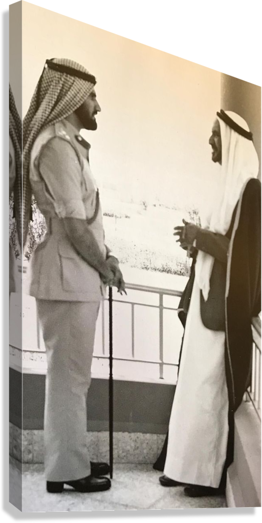 UAE FOUNDERS SHEIKH ZAYED AND SHEIKH RASHID HISTORIC MOMENT CANVAS POSTER
