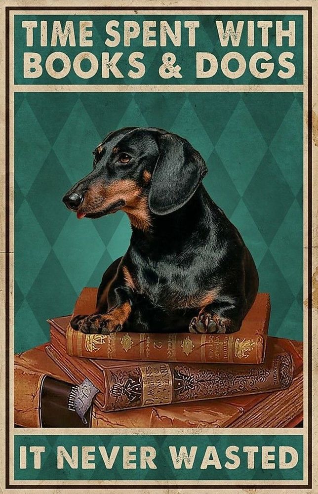 VINTAGE BOOKS AND DOGS CANVAS POSTER
