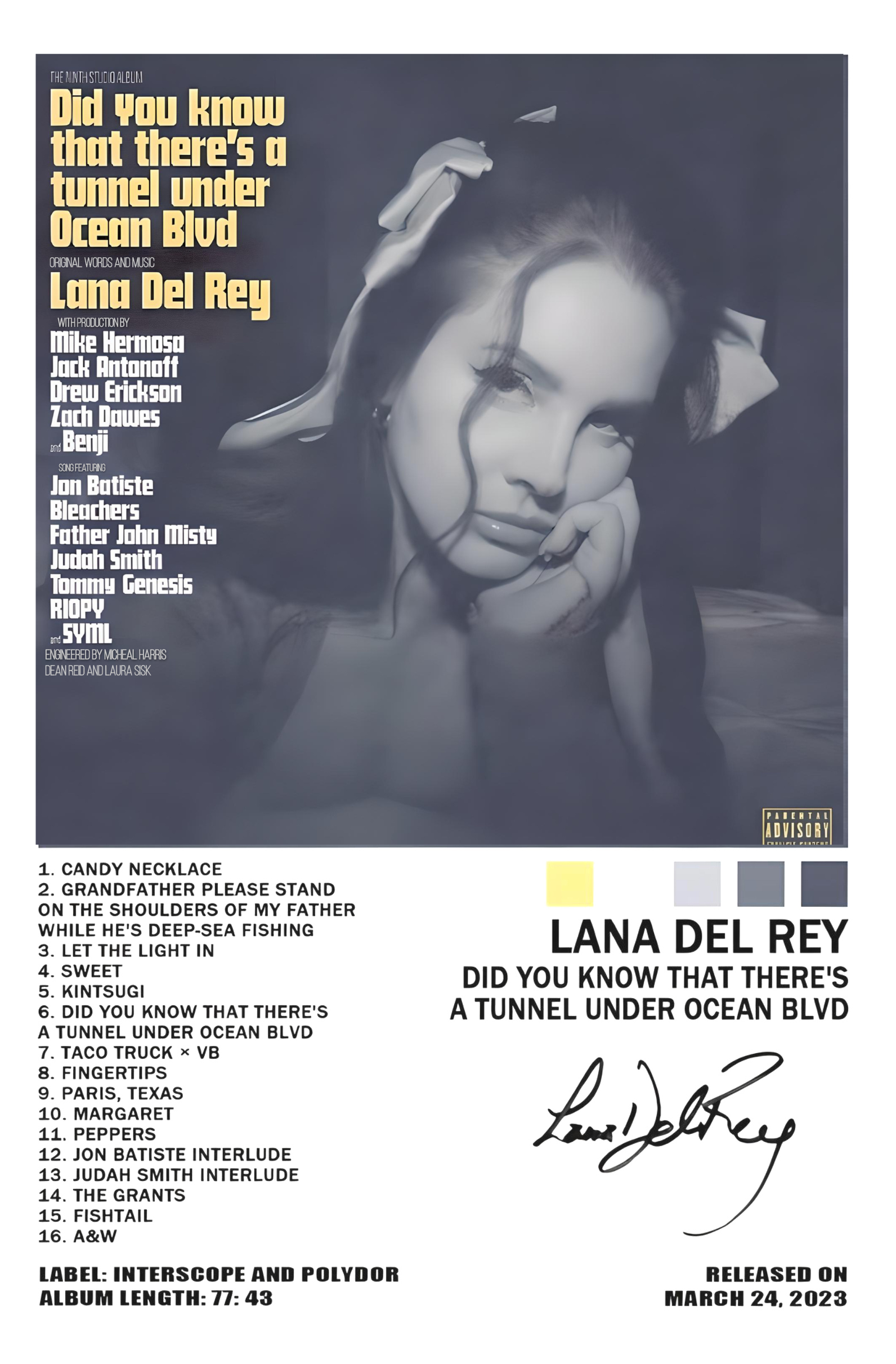 LANA DEL RAY " OCEAN BLVD " CANVAS POSTER