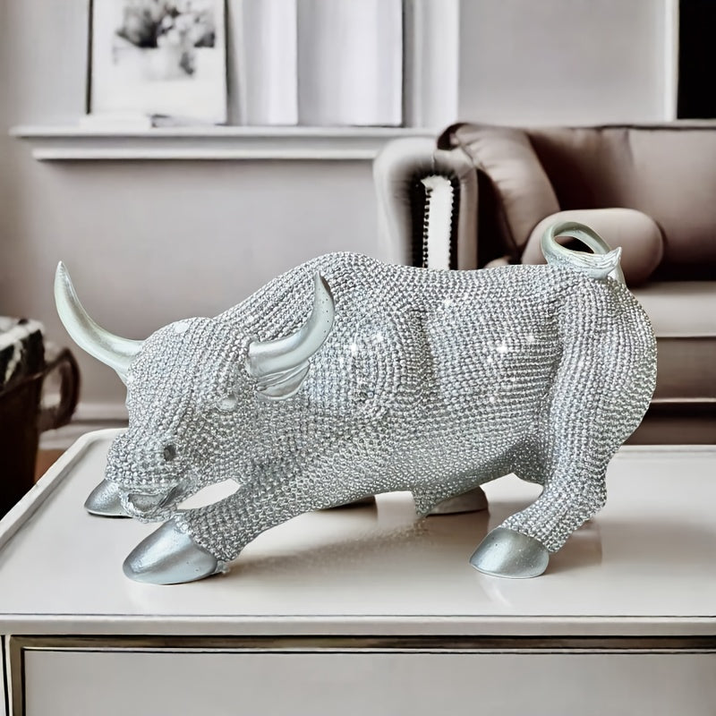 Tnessential Silvery Beaded Wall Street Bull Statue 3D Decor