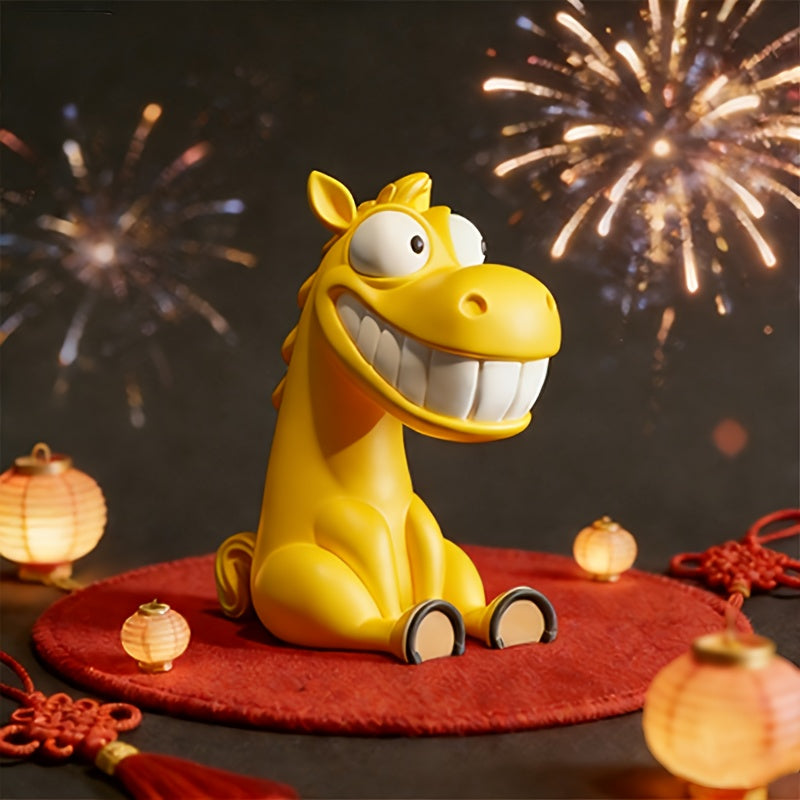 Tnessential Yellow Horse Statue with a Funny Grin 3D Decor