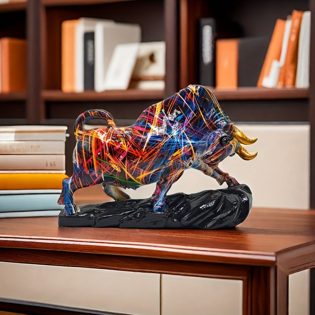 Tnessential Art Deco Resin Trumpet Bull Statue 3D Decor