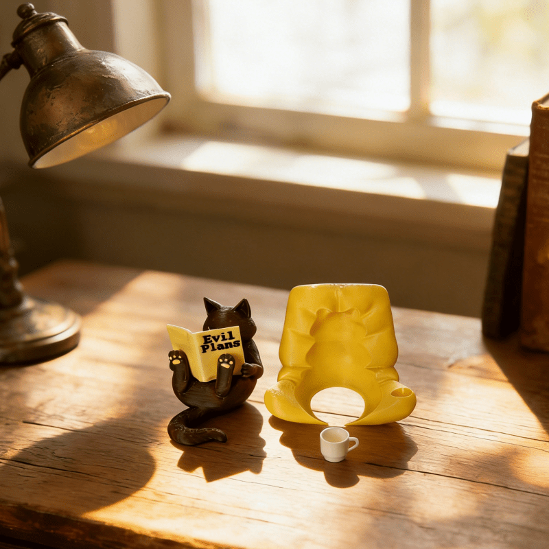Tnessential Cat Reading Ornament Figurine 3D Decor