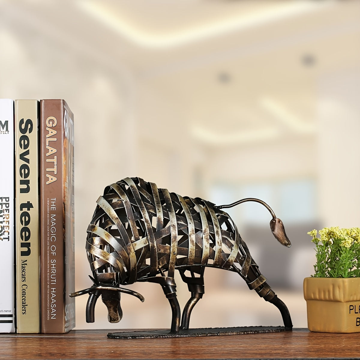 Tnessential Iron Woven Cow Metal Sculpture 3D Decor