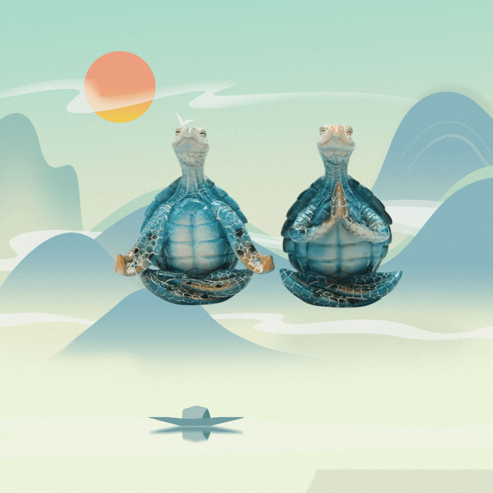 Tnessential Set of 2 Turtle Figurines for Yoga Meditation 3D Decor
