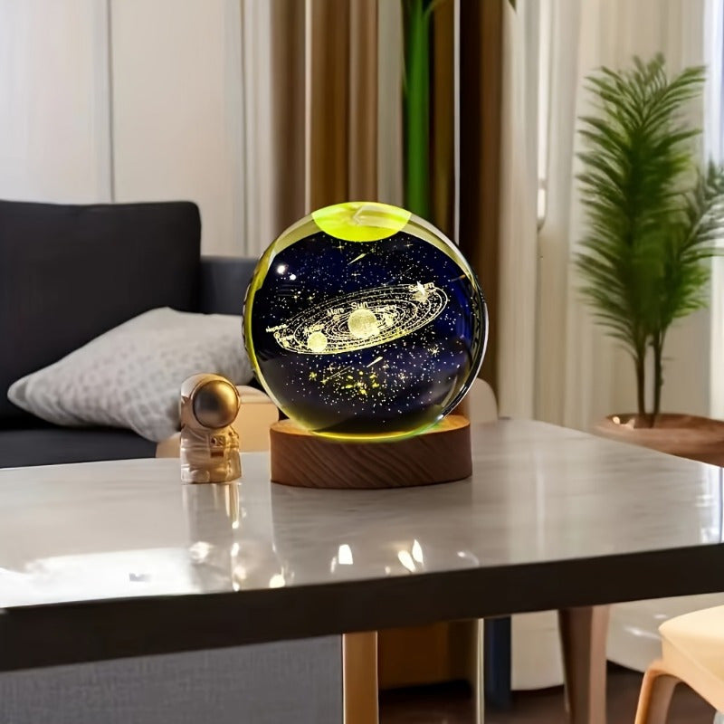 Tnessential D Laser-engraved Celestial Crystal Ball Night Light with 3D Decor