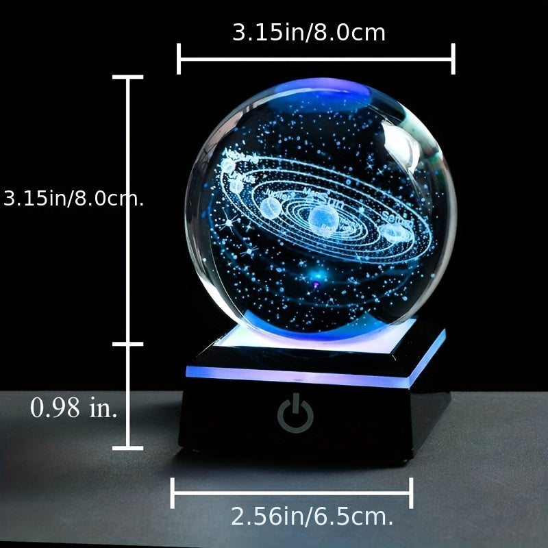 Tnessential Small 3D Solar System Crystal Ball with a Touch LED Base 3D Decor