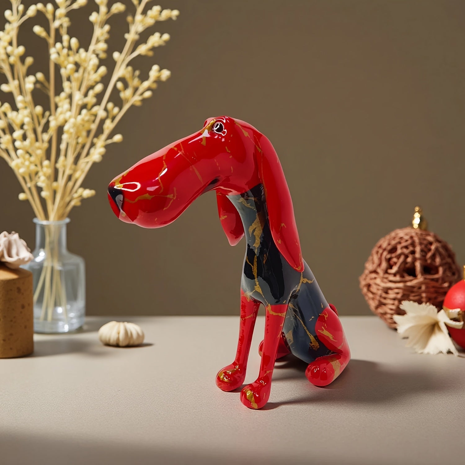Tnessential Abstract Shaped Large Mouth Sausage Dog Statue Ornament 3D Decor