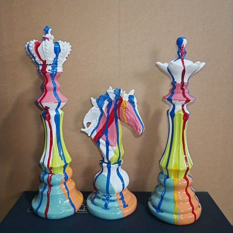 Tnessential International Chess King Queen Knight 3pcs Cabinet Entrance 3D Decor