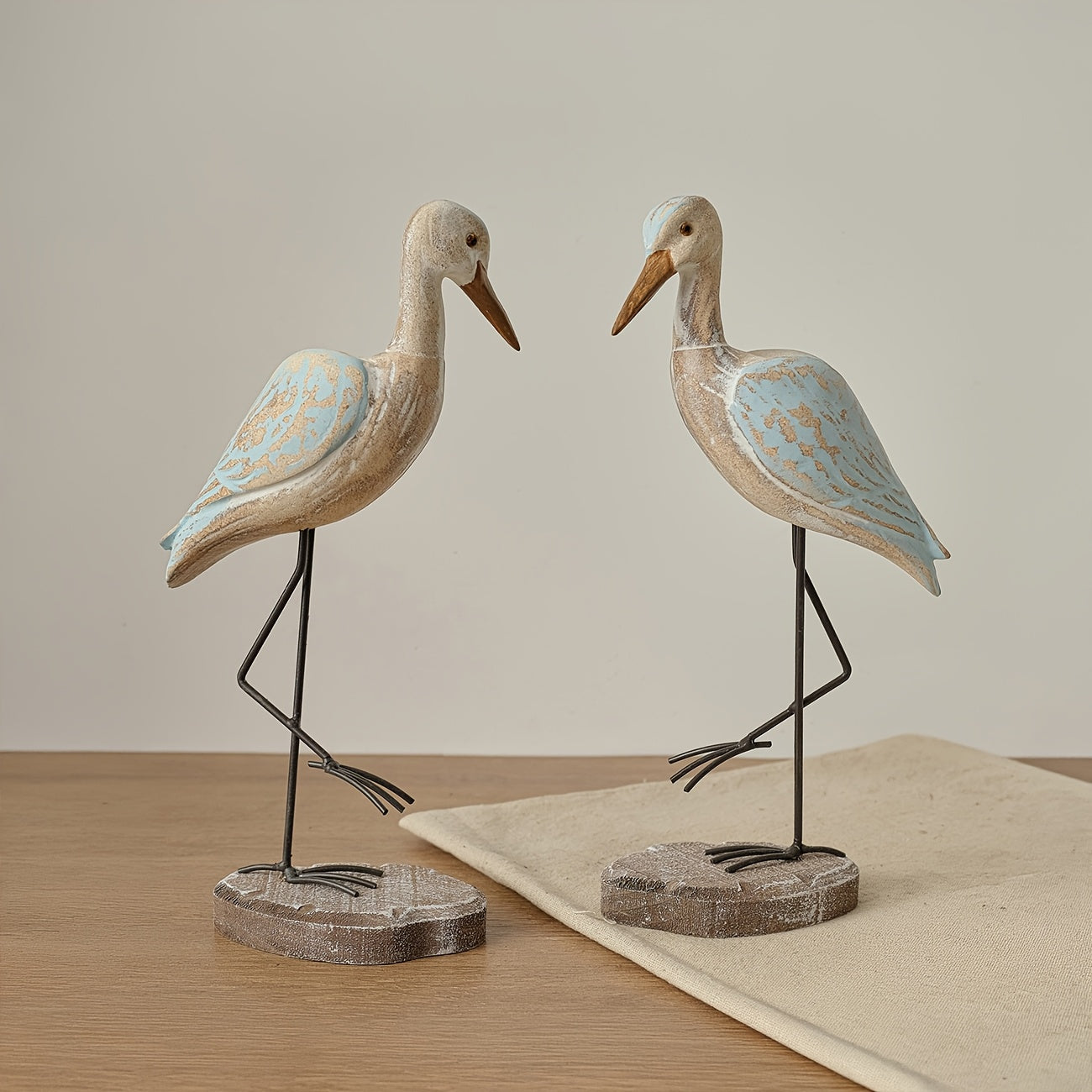 Tnessential Mediterranean Style Single-legged Standing Seabird Wooden 3D Decor
