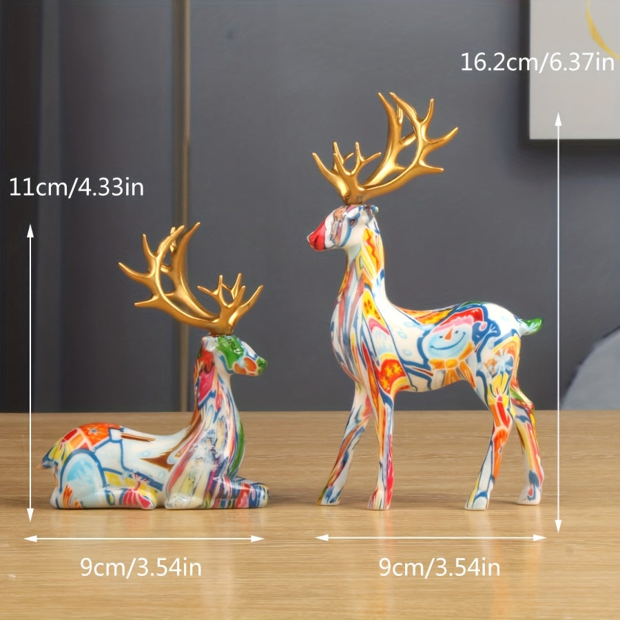 Tnessential Multicolor Christmas Reindeer Statues 3D Decor