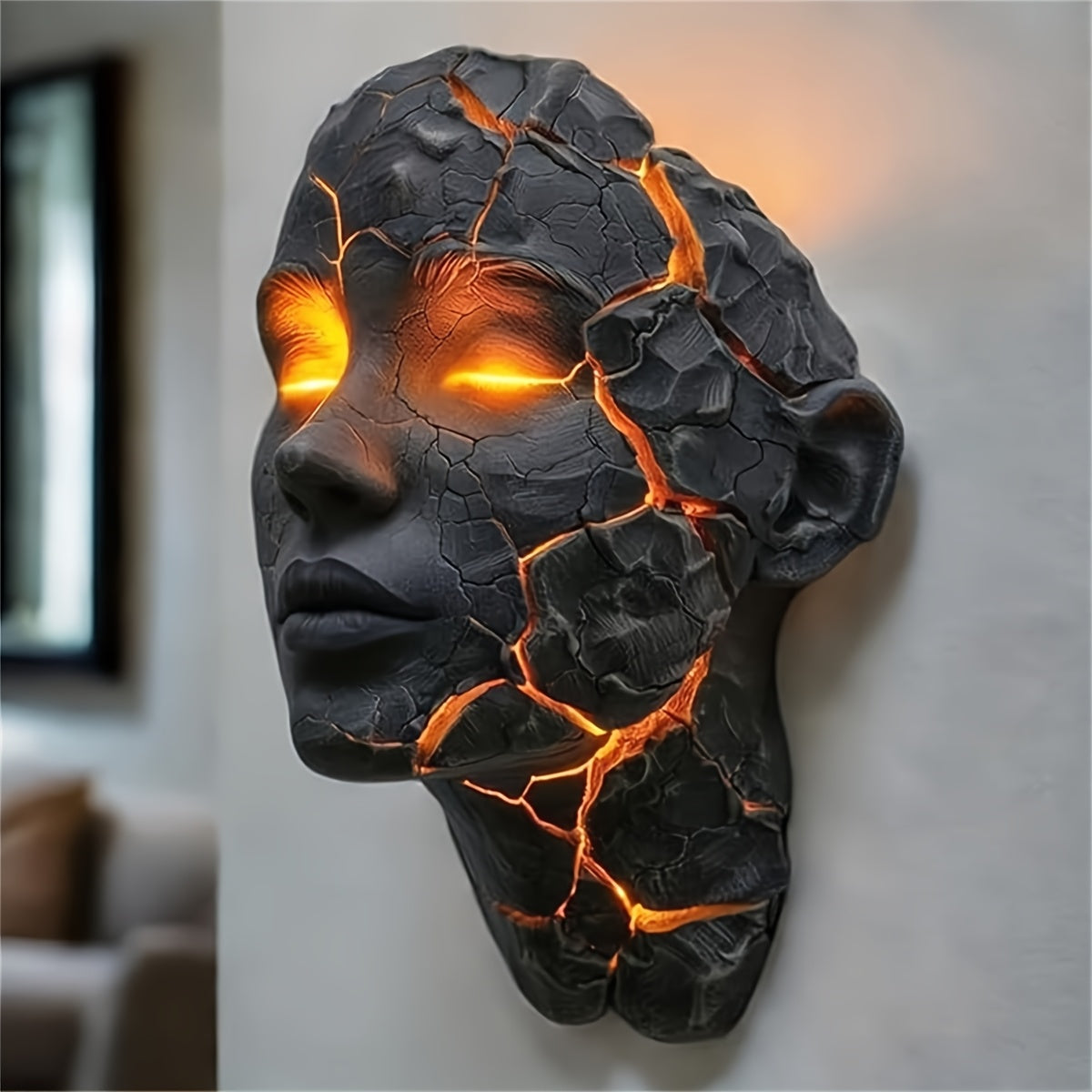 Tnessential Vintage Cracked Bronze Face Wall Sculpture 3D Decor