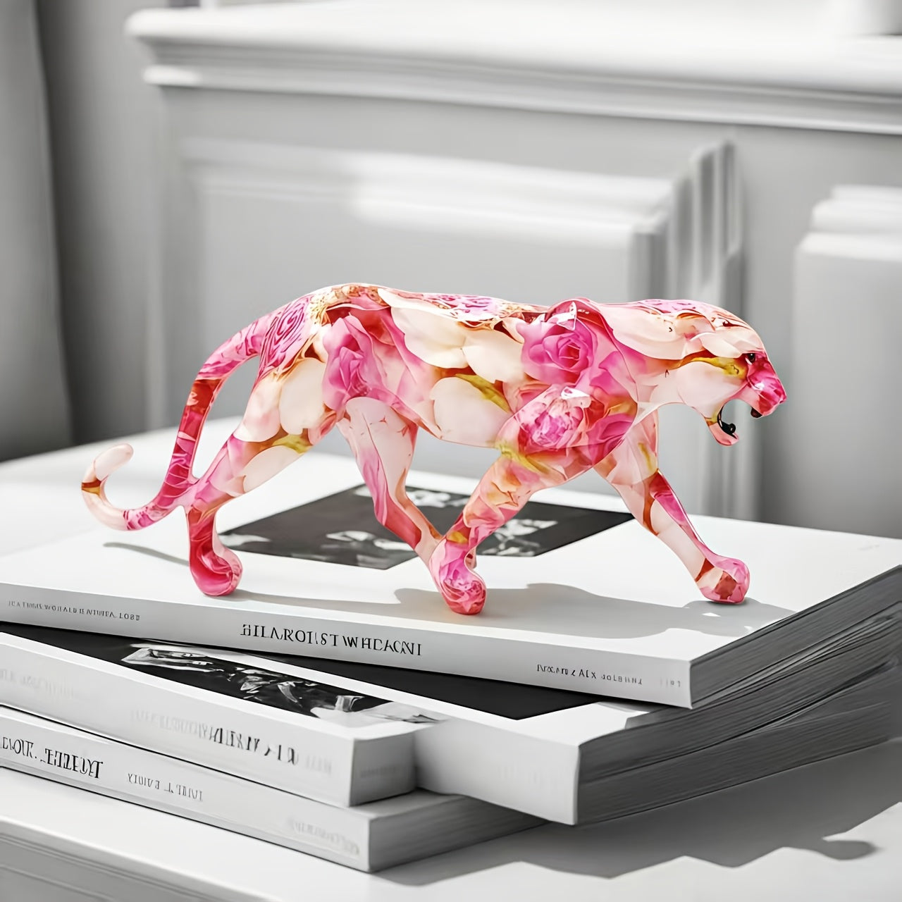 Tnessential High-end Pink Patterned Cheetah Statue 3D Decor