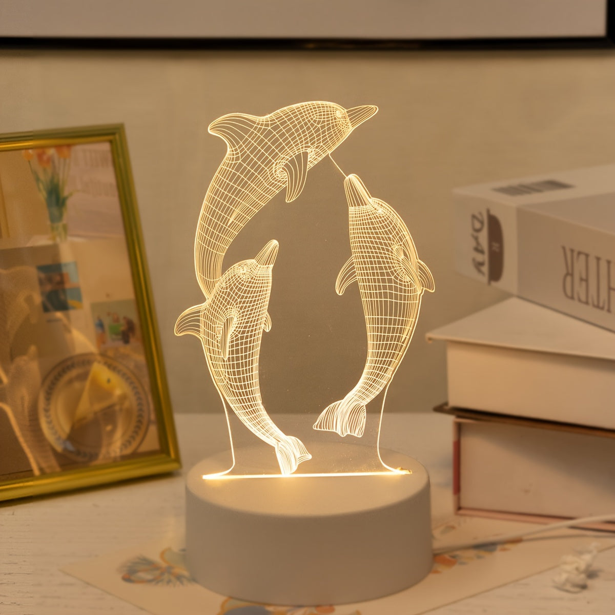 Tnessential USB 3D Glowing Dolphin Creative Night Light 3D Decor